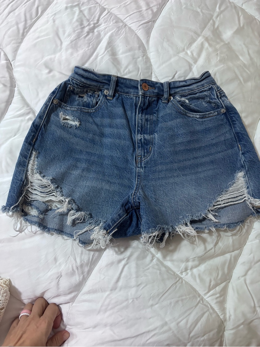 American eagle Vintage-Inspired Distressed Denim Shorts - Blue